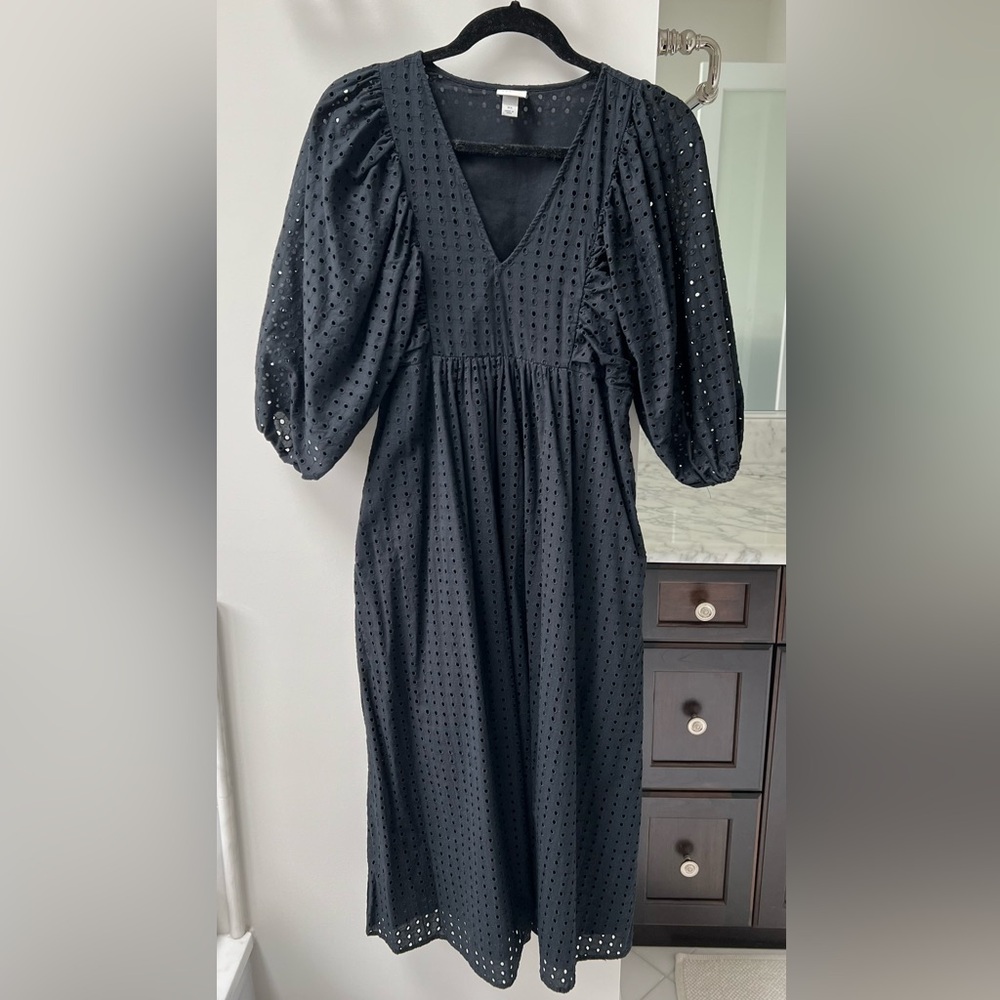 Black eyelet maternity dress
